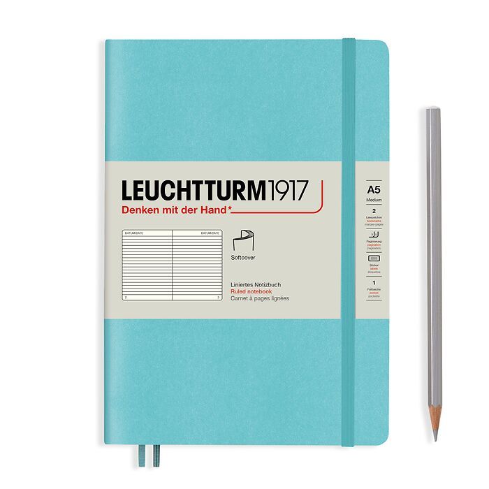 Leuchtturm 1917 Medium A5 Softcover Ruled Notebook, Aquamarine