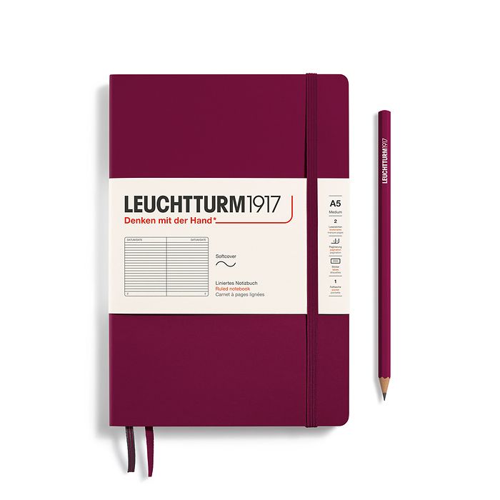 Leuchtturm 1917 Medium A5 Softcover Ruled Notebook, Port Red